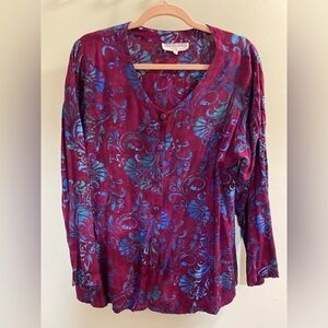 Vintage Purple and Blue Relaxed Long Sleeve Hippie Style Blouse